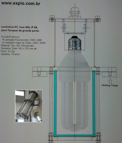 Luminária NT, Inox 304, IP 68,  para Tanques de Grande Porte